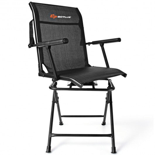 Foldable Swivel Patio Chair with Armrest and Mesh Back-Black - Color: Black W2B