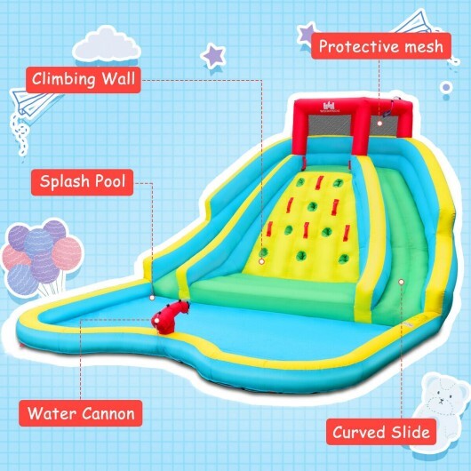 Inflatable Water Park Bounce House with Double Slide and Climbing Wall with 735W Blower