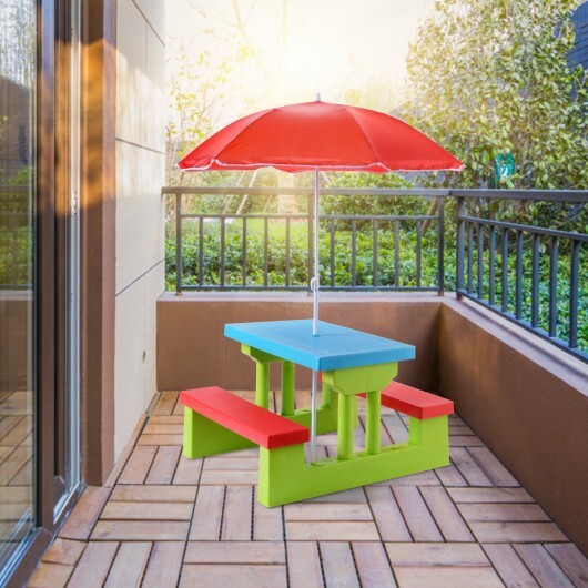 Kids Picnic Folding Table and Bench with Umbrella W2B