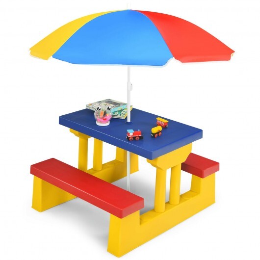 Kids Picnic Folding Table and Bench with Umbrella W2B