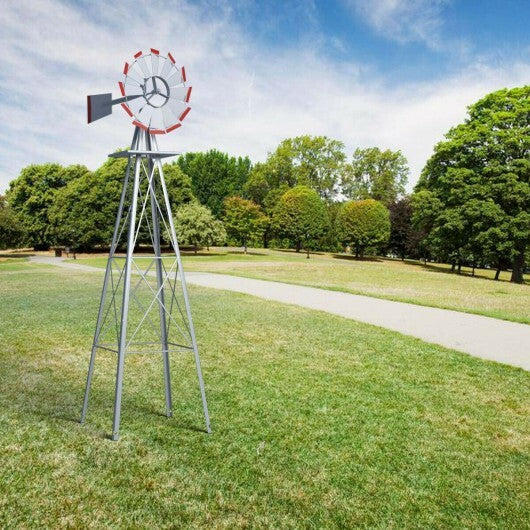8 Feet Windmill Metal Ornamental Wind Wheel Weather Resistant-Gray W2B