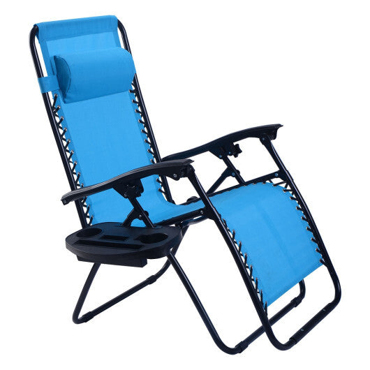 2 Pieces Folding Lounge Chair with Zero Gravity-Light Blue - Color: Light Blue W2B