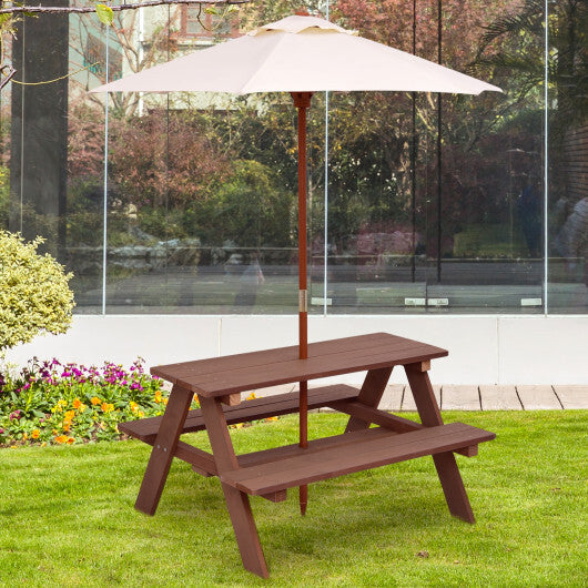 Outdoor 4-Seat Kid's Picnic Table Bench with Umbrella W2B