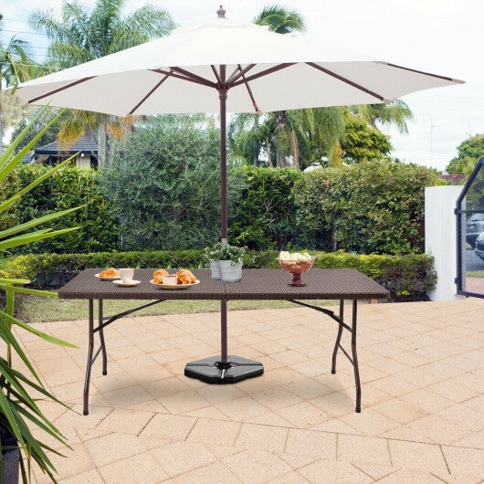 6 Feet Folding Portable Rattan Table with Carrying Handle - Color: Brown W2B