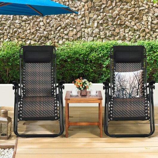 2 Pieces Folding Patio Rattan Zero Gravity Lounge Chair-Brown
