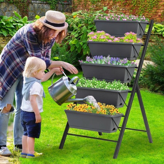 5-Tier Raised Garden Bed with Water Drainage for Flowers Vegetables W2B