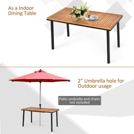 55 Inch Patio Acacia Dining Table with Umbrella Hole W2B