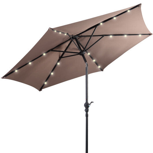 9FT Patio Solar Umbrella LED Patio Market Steel Tilt W/ Crank Outdoor New-Tan W2B