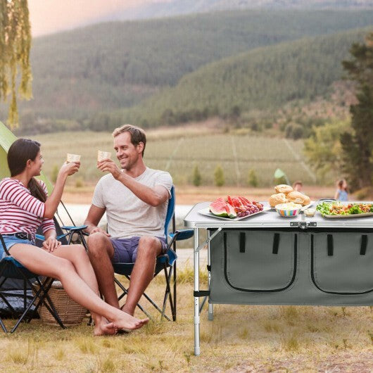 Height Adjustable Folding Camping Table-Gray - Color: Gray W2B