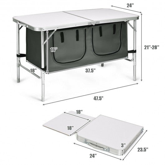 Height Adjustable Folding Camping Table-Gray - Color: Gray W2B