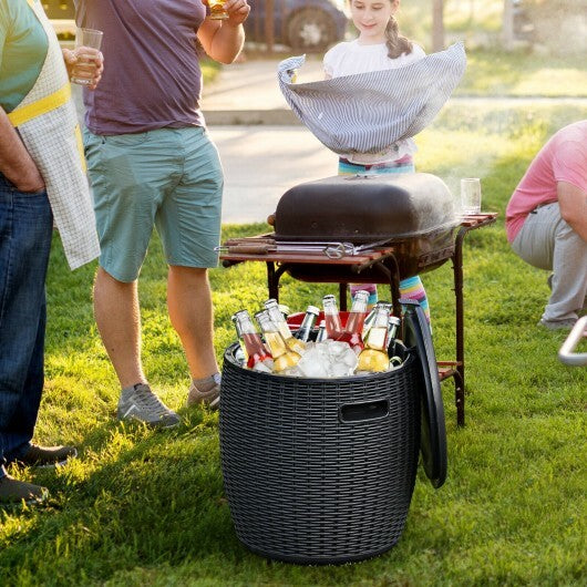 9.5 Gallon 4-in-1 Patio Rattan Cool Bar Cocktail Table Side Table-Black W2B