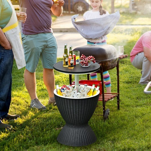 3 in 1 8 Gallon Patio Rattan Cooler Bar Table with Adjust Ice Bucket-Black W2B