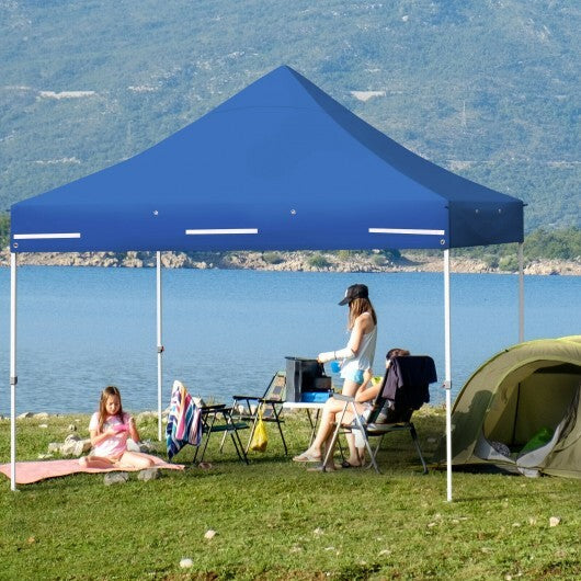 10 x 10 Feet Pop-up Gazebo with 5 Removable Zippered Sidewalls and Extended Awning-Blue W2B