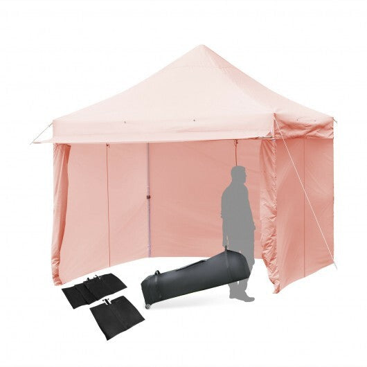 10 x 10 Feet Pop-up Gazebo with 5 Removable Zippered Sidewalls and Extended Awning-Blue W2B