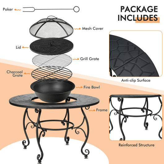 35.5 Feet Patio Fire Pit Dining Table With Cooking BBQ Grate W2B