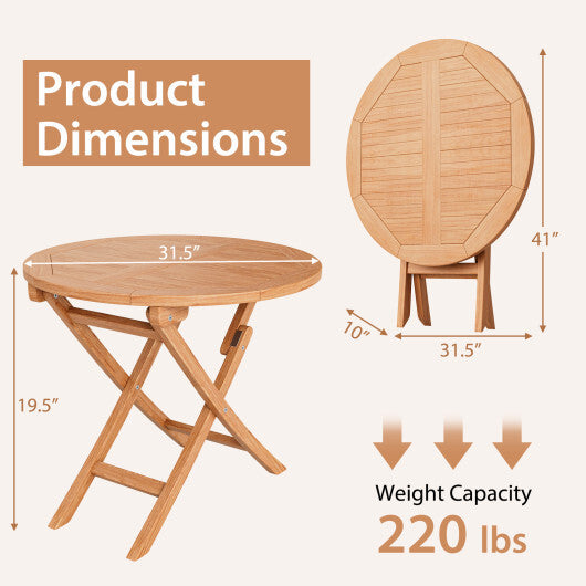 31.5 Inch Folding Patio Indonesia Teak Wood Round Coffee Table W2B