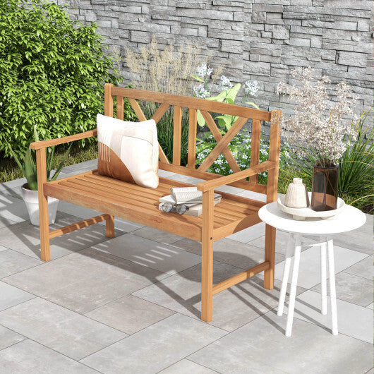 2-Person Wood Outdoor Bench with Cozy Armrest and Backrest