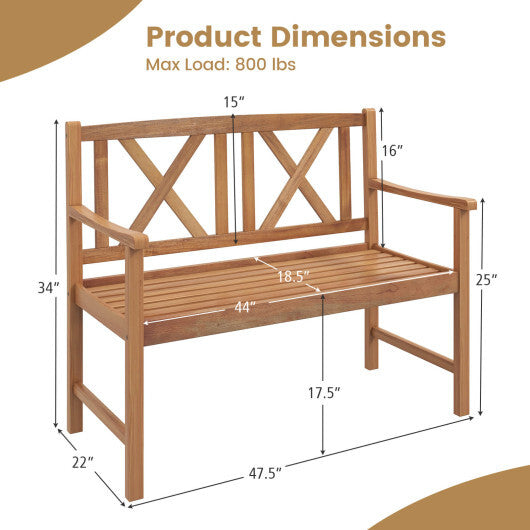 2-Person Wood Outdoor Bench with Cozy Armrest and Backrest W2B