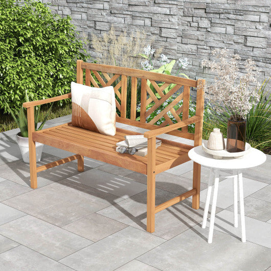 2-Person Wooden Outdoor Bench with Cozy Armrest and Backrest W2B