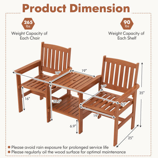 2-Seater Outdoor Patio Furniture Set with 1.57 Inch Umbrella Hole W2B