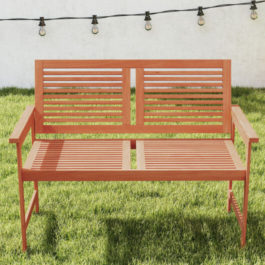 Outdoor Wooden Bench 2-Person Patio Bench with Slatted Backrest and Seat W2B