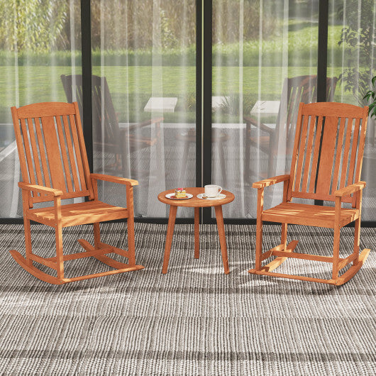 Outdoor Rocking Chair Solid Wood High Back Rocker with Slatted Seat W2B