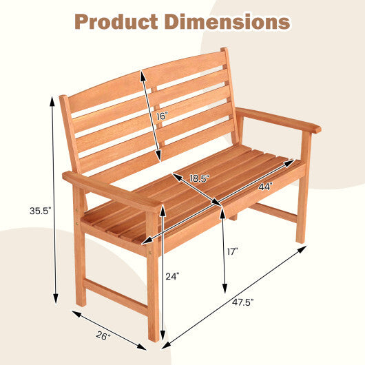 2-Person Wooden Garden Bench with Slatted Backrest and Comfortable Armrests W2B