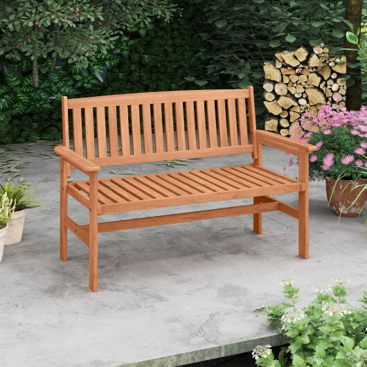 2-Person Patio Loveseat with Slatted Backrest and Comfortable Armrests W2B