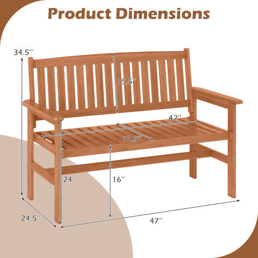 2-Person Patio Loveseat with Slatted Backrest and Comfortable Armrests W2B