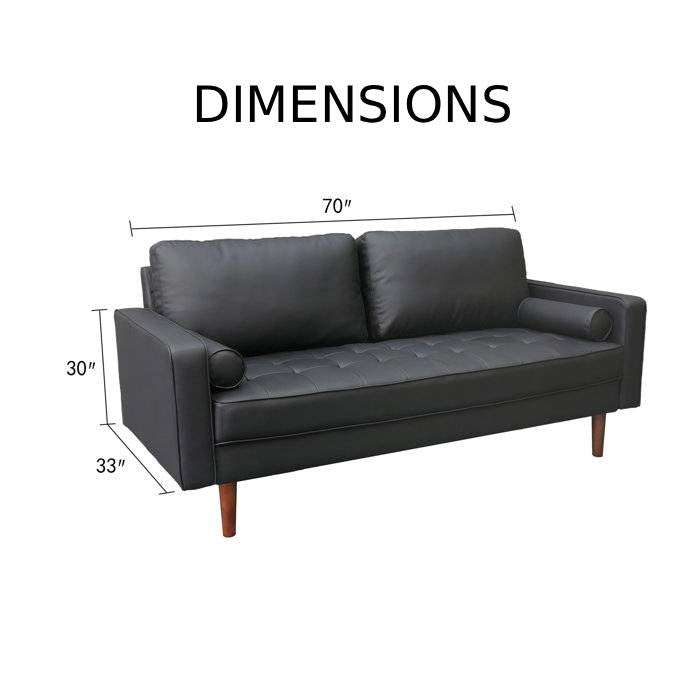 Terracotta Upholstered Faux Leather Sofa w/ Pillows Solid Hardwood Legs FastFurnishings