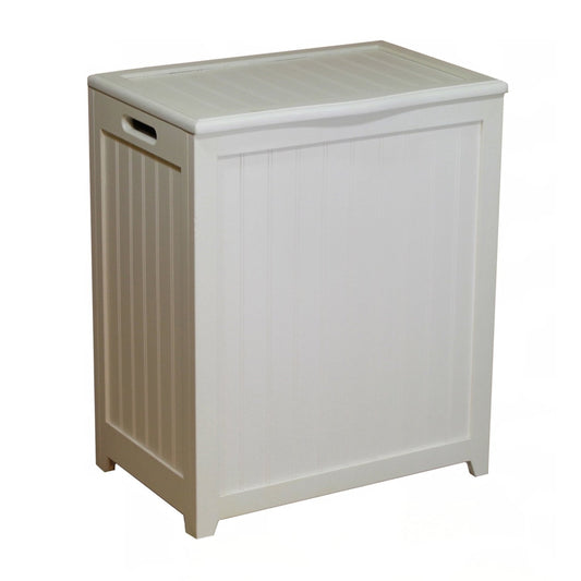 White Solid Wood Rectangular Laundry Hamper FastFurnishings
