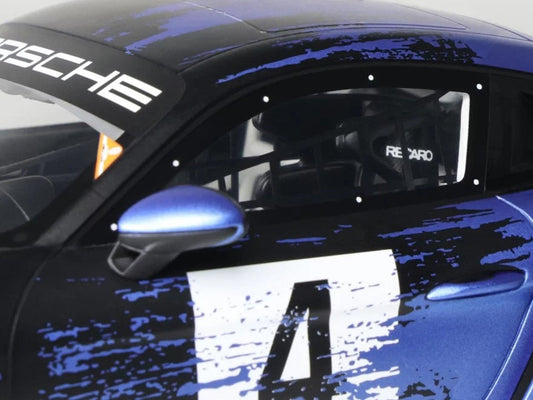 2021 Porsche Cayman 718 GT4 RS Clubsport #4 Black with Blue Graphics Limited Edition to 999 pieces Worldwide 1/18 Model Car by Otto Mobile Otto Mobile