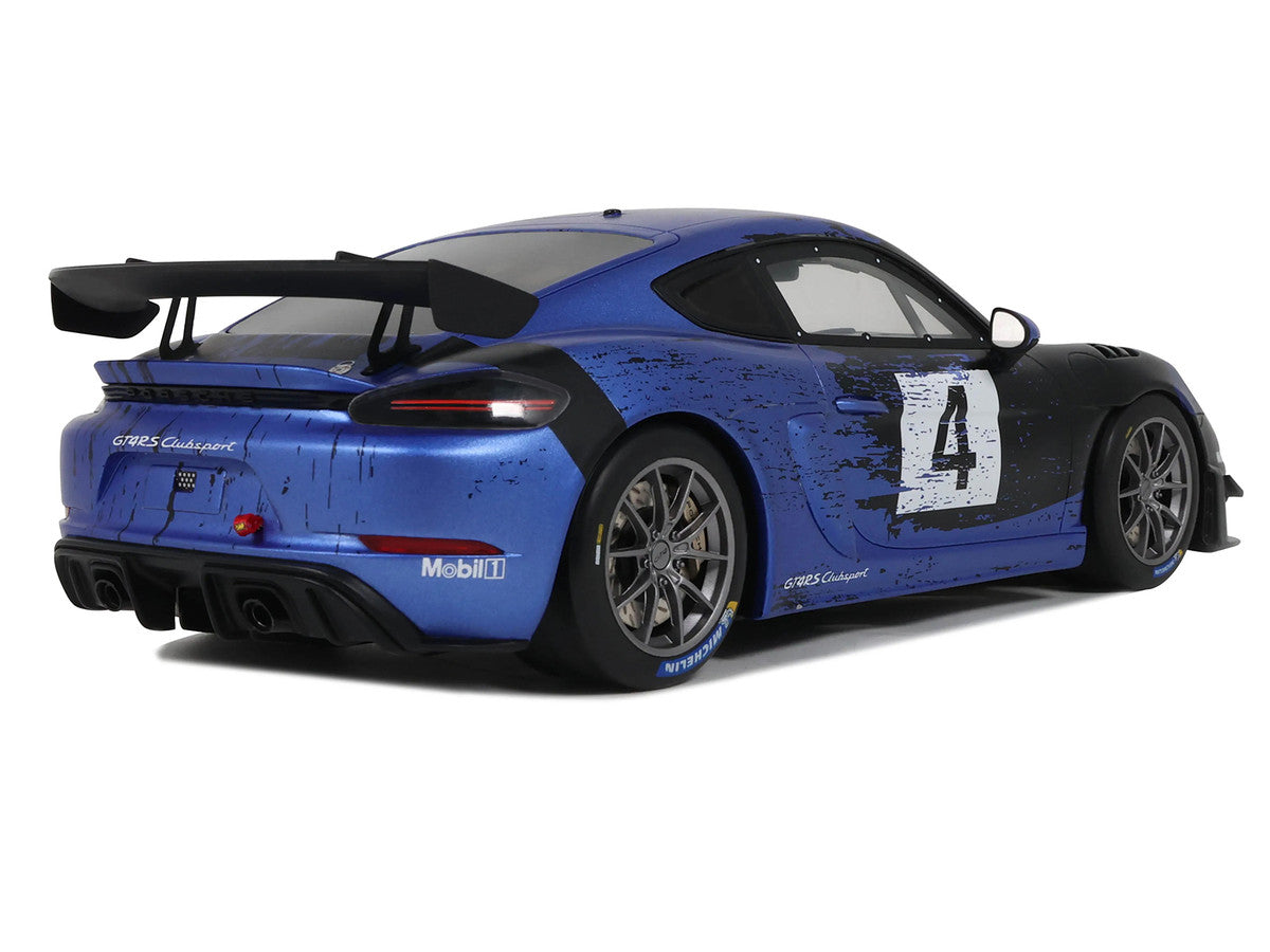2021 Porsche Cayman 718 GT4 RS Clubsport #4 Black with Blue Graphics Limited Edition to 999 pieces Worldwide 1/18 Model Car by Otto Mobile Otto Mobile