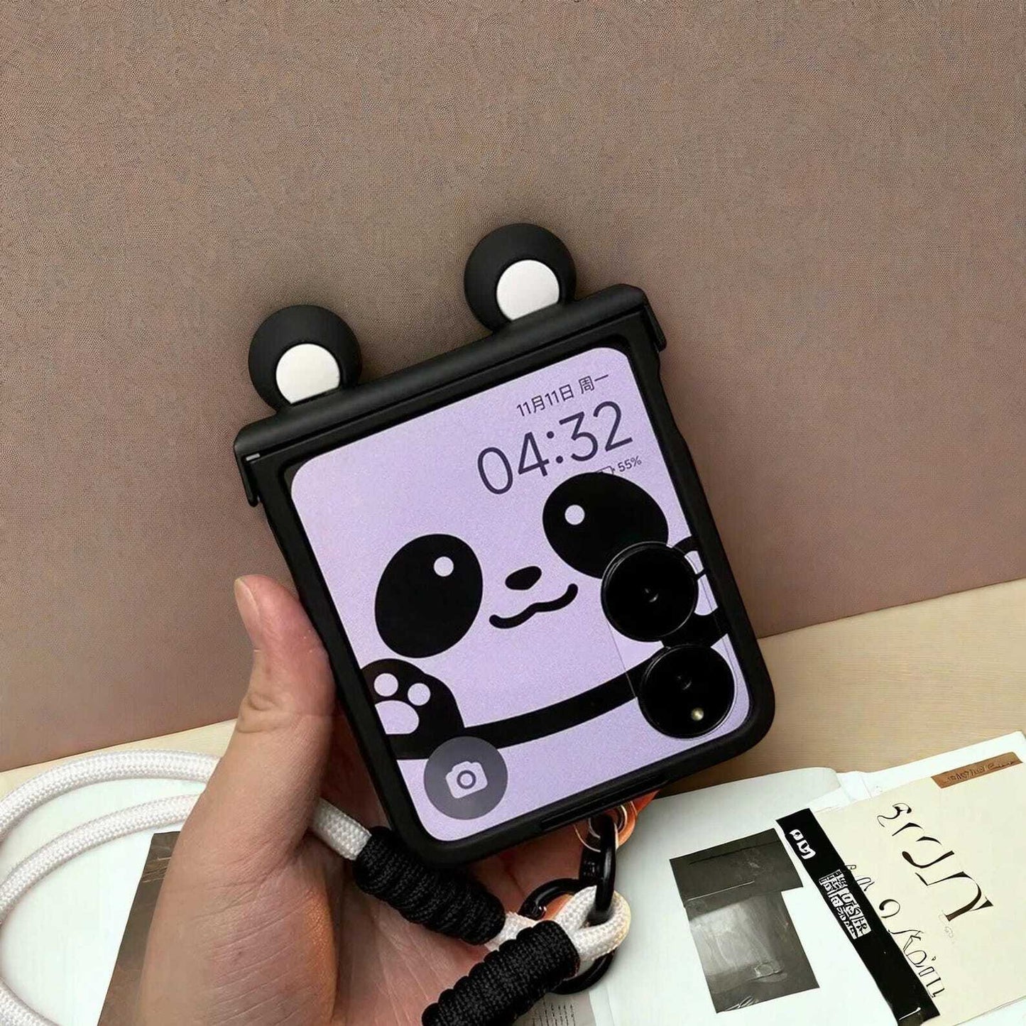 Cute Ears Hand Bracelet Hinge Case for Xiaomi MIX Flip - Stylish Protective Cover with Secure Chain Grip for MIX Flip Phones W2B