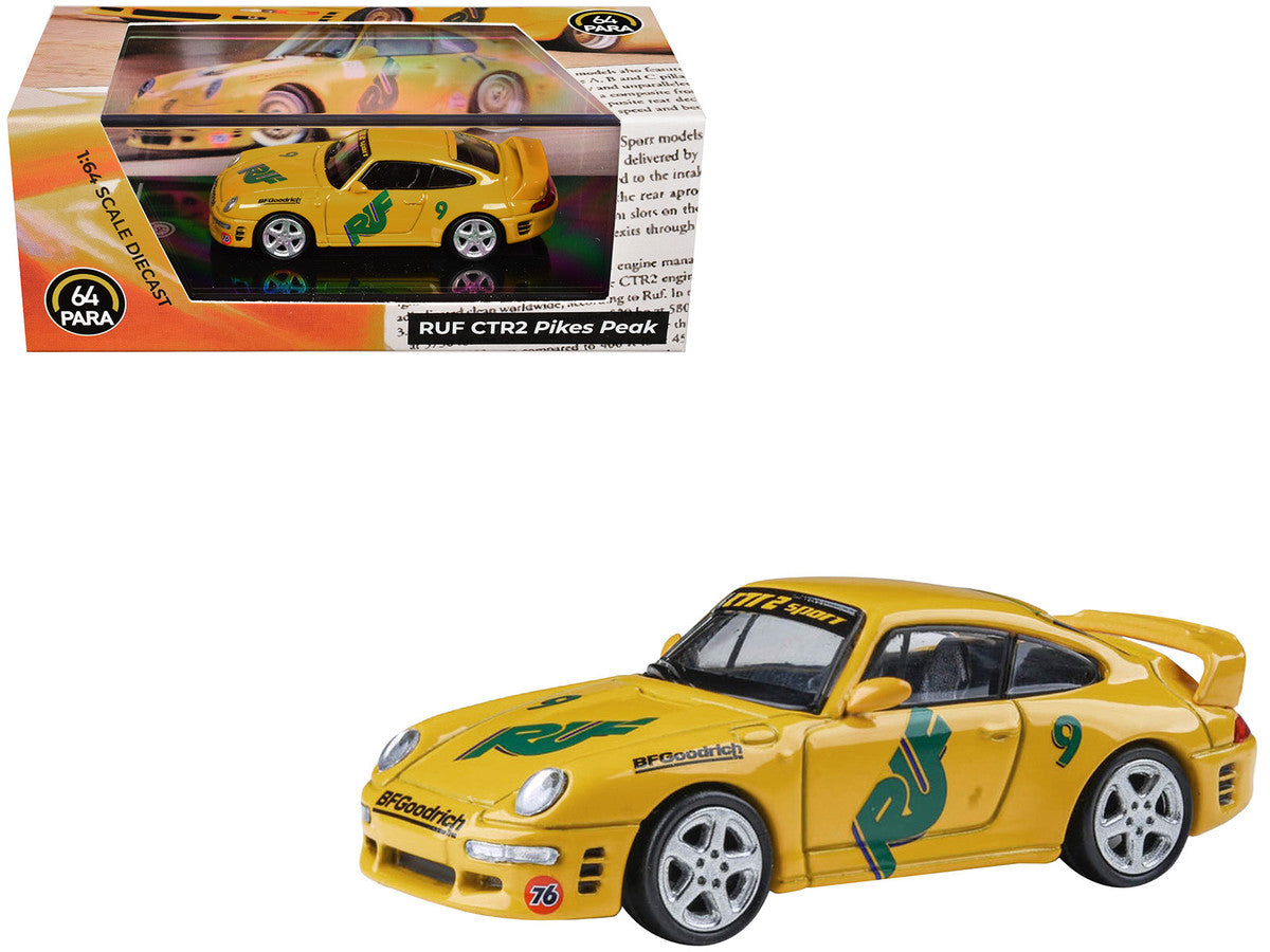 RUF CTR2 #9 "Pikes Peak" Yellow with Graphics 1/64 Diecast Model Car by Paragon Models Paragon