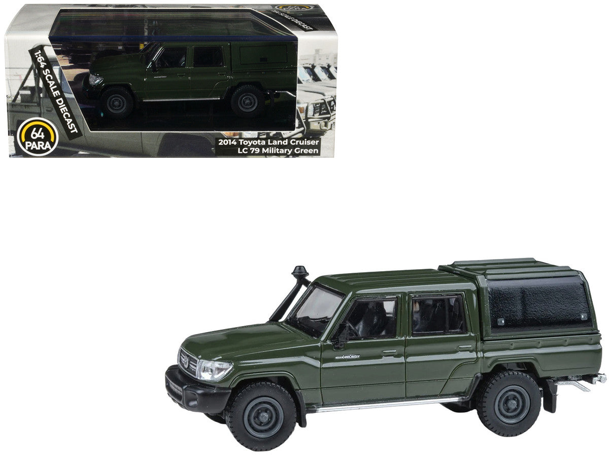 2014 Toyota Land Cruiser LC 79 with Camper Shell Military Green 1/64 Diecast Model Car by Paragon Models-3