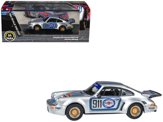 Porsche 911 Carrera RSR 3.0 "Martini Racing" Silver Metallic with Stripes 1/64 Diecast Model Car by Paragon Models Paragon