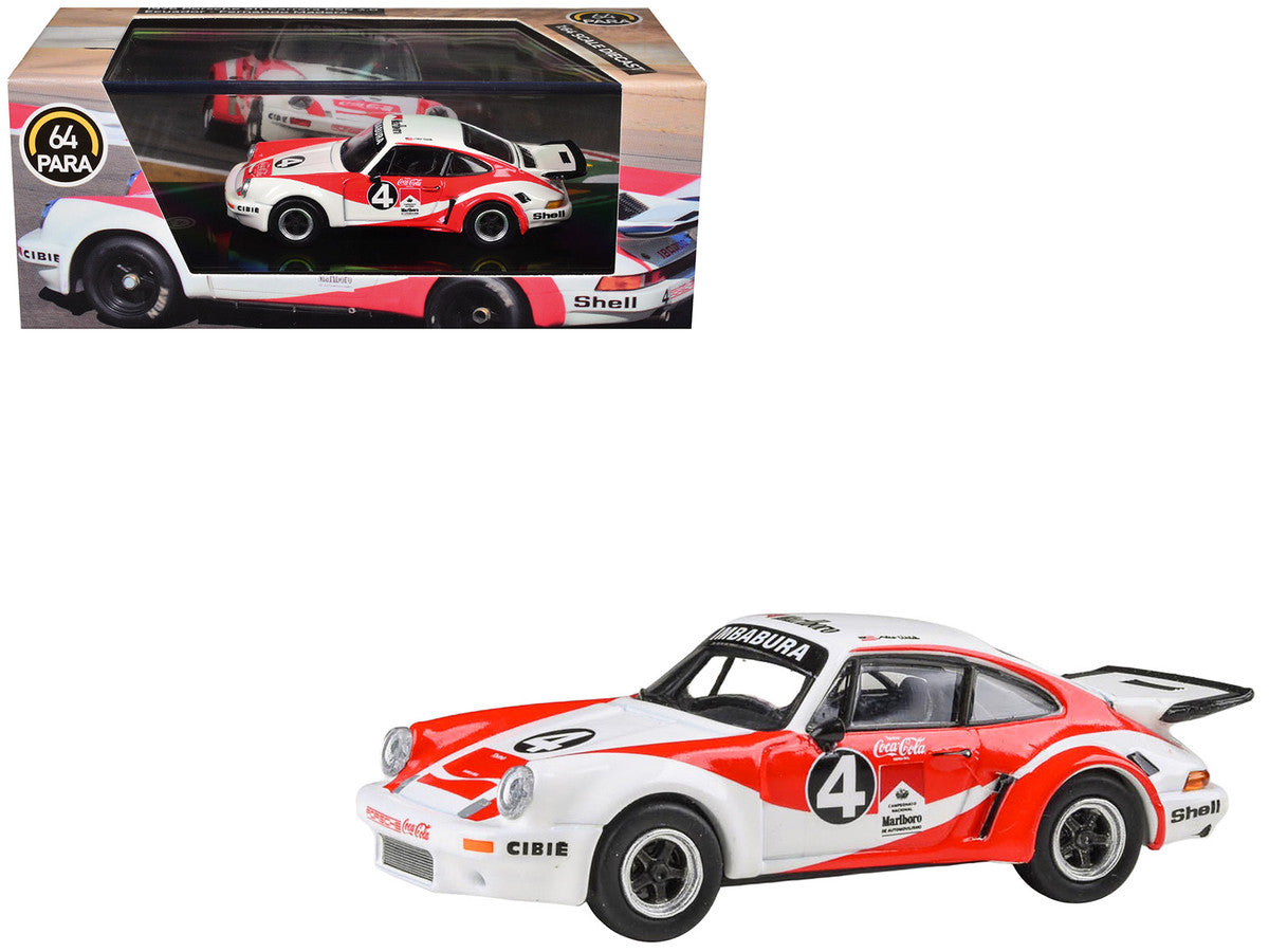 1976 Porsche 911 Carrera RSR 3.0 Ecuador #4 "Fernando Madera" White and Red with Graphics 1/64 Diecast Model Car by Paragon Models Paragon