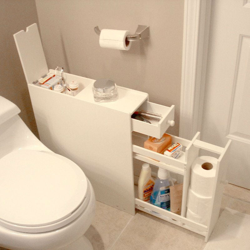 Space Saving Bathroom Floor Cabinet in White Wood Finish FastFurnishings
