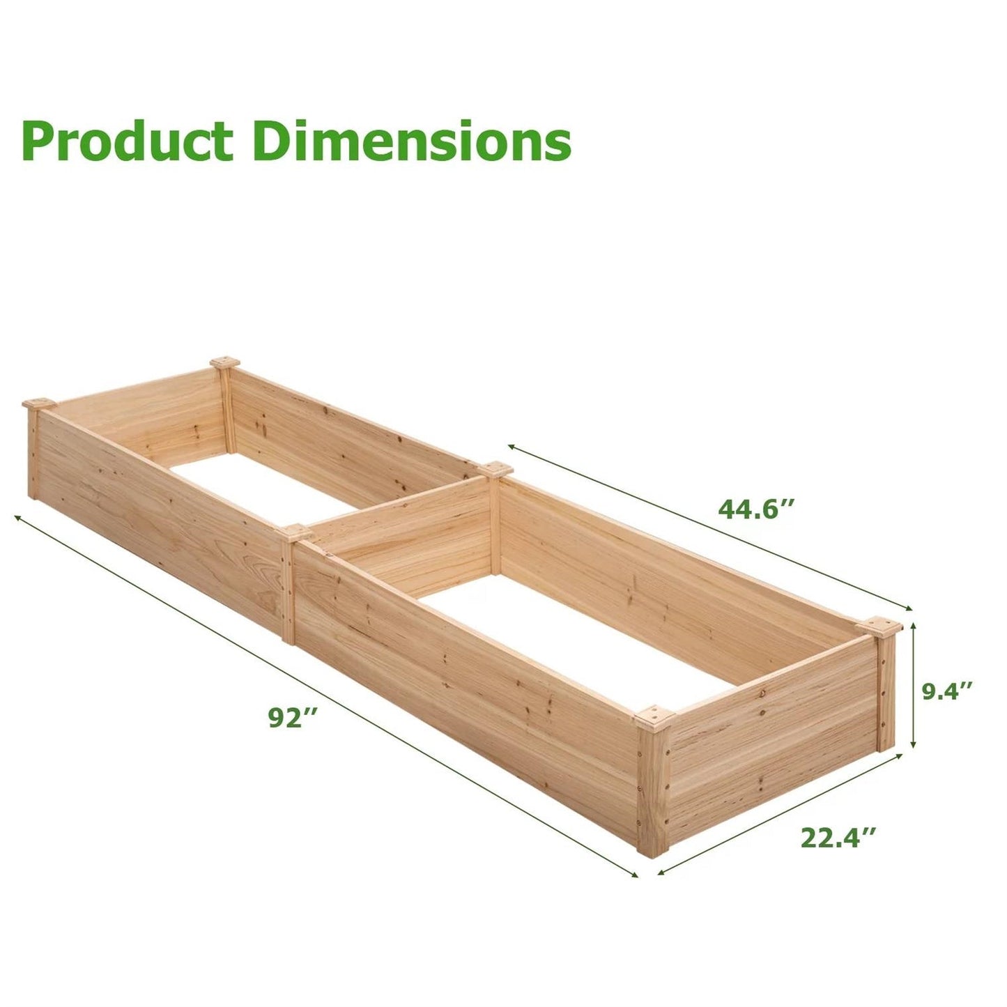 Outdoor Solid Wood Raised Garden Bed Planter 92 x 22 x 9 inches High-2