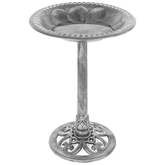 Outdoor Weather Resistant Polyresin Bird Bath in Rustic Aged Silver Finish FastFurnishings
