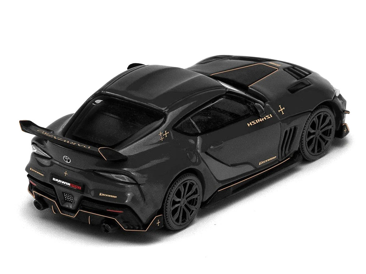Toyota Supra DarwinPro Black with Gold Accents "Enigma Exclusive Edition" 1/64 Diecast Model Car by Pop Race Pop Race