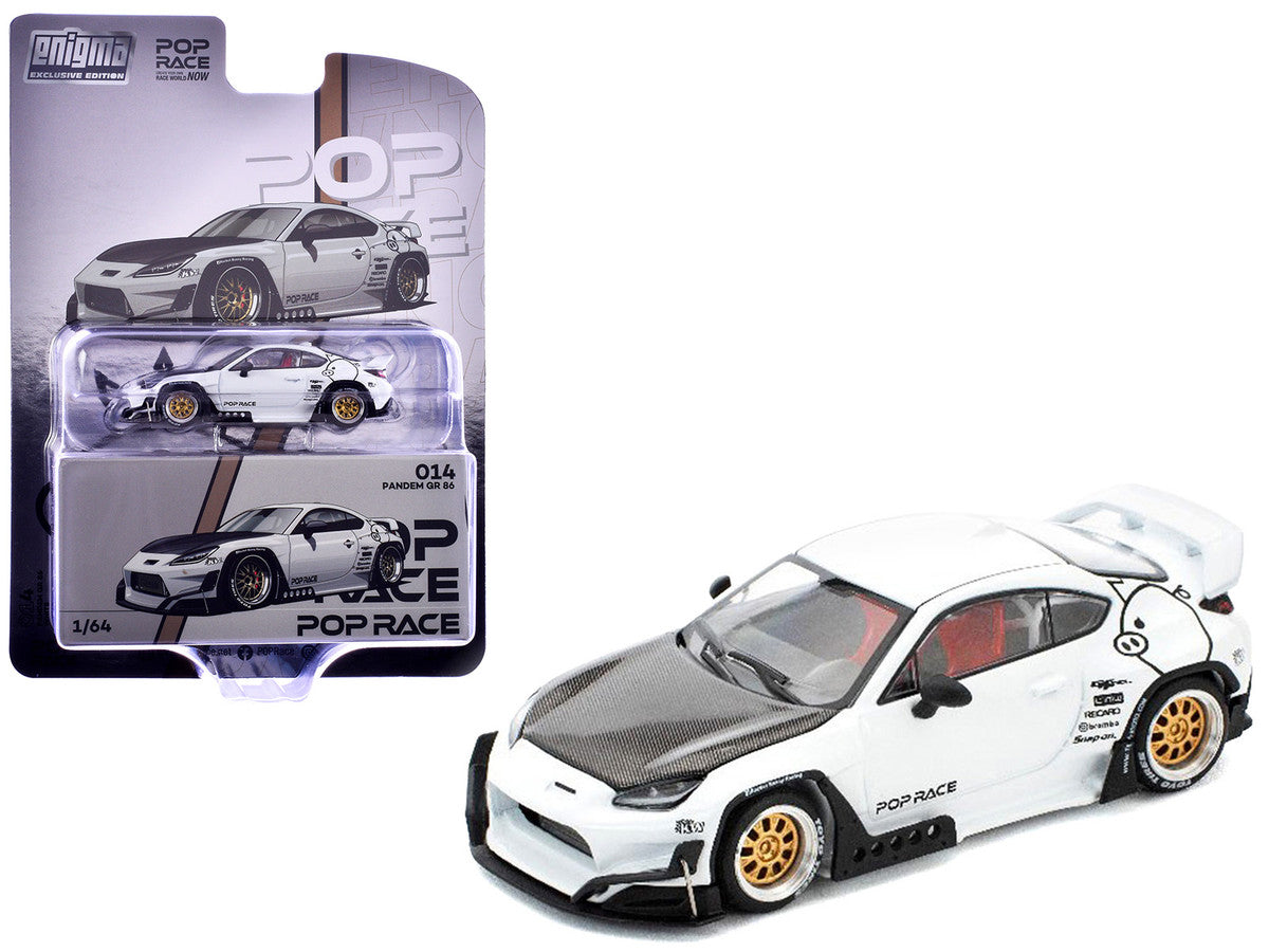 Toyota Pandem GR86 White with Carbon Hood "Enigma Exclusive Edition" 1/64 Diecast Model Car by Pop Race-4