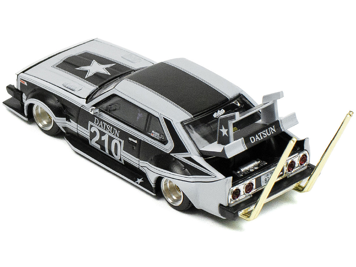 Skyline C210 "Bosozoku Style" RHD (Right Hand Drive) #210 Matt Black and Silver 1/64 Diecast Model Car by Pop Race-2