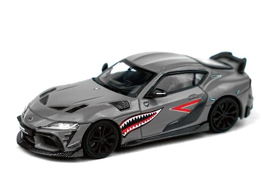 Toyota Supra "DarwinPro 66G NWB" Gray Metallic with Shark Mouth Graphics 1/64 Diecast Model Car by Pop Race Pop Race