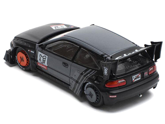 Pandem Civic EG6 RHD (Right Hand Drive) "Kanjozoku" Matt Black and Gray with Graphics 1/64 Diecast Model Car by Pop Race Pop Race