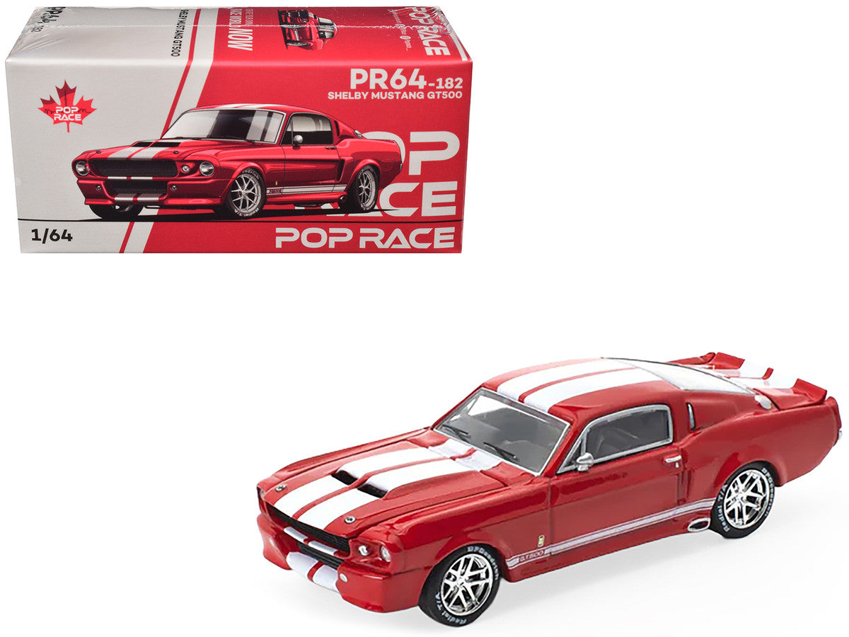 Shelby Mustang GT500 Red Metallic with White Stripes 1/64 Diecast Model Car by Pop Race Pop Race