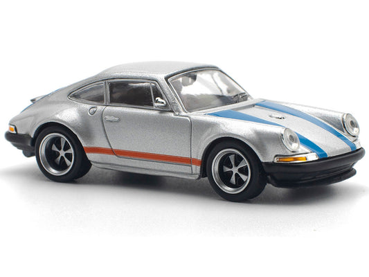 Singer 964 Silver Metallic with Blue and Red Stripes 1/64 Diecast Model Car by Pop Race Pop Race