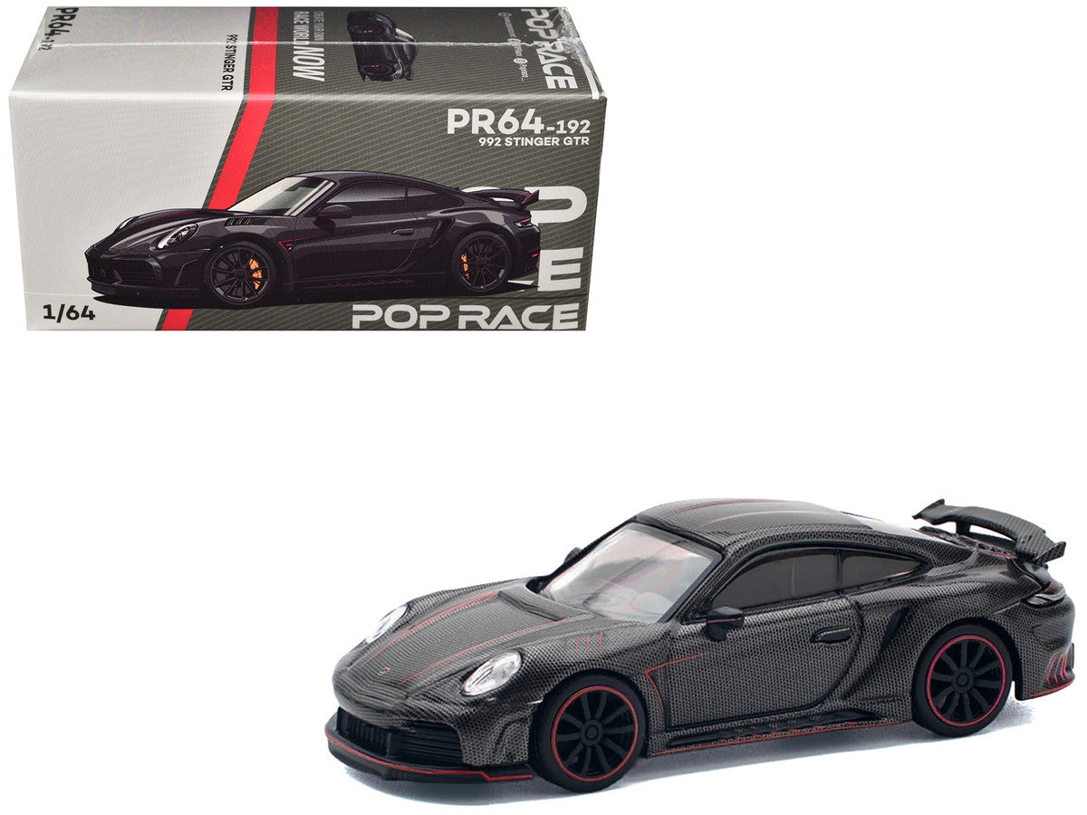 992 Stinger GTR Carbon Edition with Red Accents 1/64 Diecast Model Car by Pop Race Pop Race