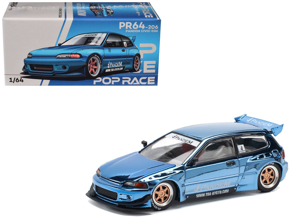 Pandem Civic EG6 RHD (Right Hand Drive) Blue Chrome 1/64 Diecast Model Car by Pop Race-4
